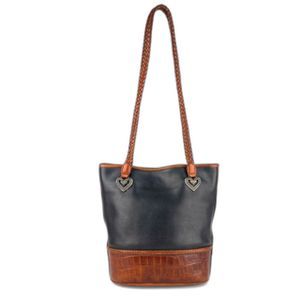 BRIGHTON Black & Brown Genuine Leather Bucket Tote - VINTAGE